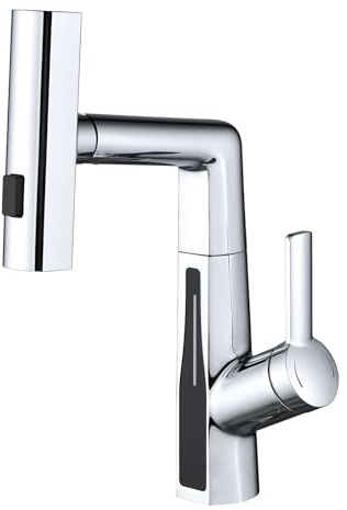 FBANULPEX Robinetterie de Salle de Bain, Rubinetto for lavabo da Bagno con doccetta Estraibile - Miscelatore a Cascata in Ottone(Chrome)