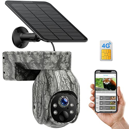 4G LTE Caméra de Chasse avec Carte SIM Préinstallé, HD Camera de Chasse Solaire avec 8000mAh Batterie Rechargeable, Camera Chasse Infrarouge Nocturne Exterieur Détecteur de Movement 0.2s IP66 Étanche