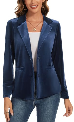 Kyzoeyou Giacca da Donna in Velluto Blazer Elegante con Maniche Lunghe, Giacca da Lavoro Casual, Giacca da Ufficio con Bottoni e Tasche, L