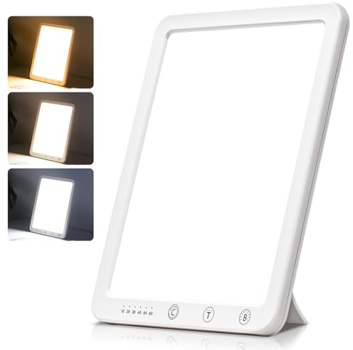 SAD Therapy Lamp, 10,000 Lux UV-Free Light for Seasonal Affective Disorder - 5 Brightness & 3 Color Modes with Timer for Home and Office