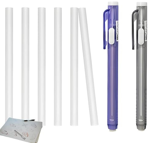2 Pcs Pen-Style Eraser Set, Retractable Mechanical Eraser Pen, Erasers Pencil, with 6 Pcs Replacement Refills, for School Office Painting Writing, Purple, Grey
