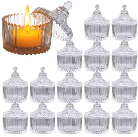 16 stycken värmeljushållare, ljushållare glas med lock, klart små ljusglas, mini ljushållare, bordsdekoration och bröllop, födelsedagsfest