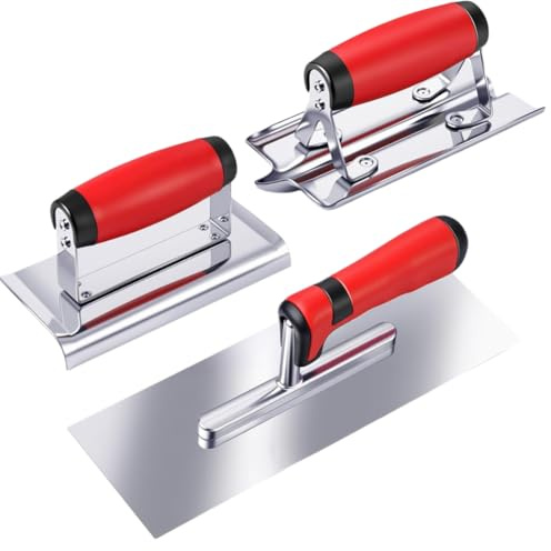Uxsjakjsd Concrete Tools Set 3 Pcs Stainless Steel Includes Hand Finishing Trowel, Edging Grooving Groover Stucco Cement Kit