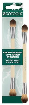 EcoTools Cream & Powder Dual-Ended Eye Brush, Flat & Fluffy Eyeshadow Brush for Packing, Blending & Full Eye Looks, Sustainable Makeup Tool, Vegan & Cruelty-Free, 1 Count