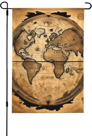 Carte antique du monde - Drapeau de jardin d'automne double face - Décoration saisonnière durable pour décoration de porche