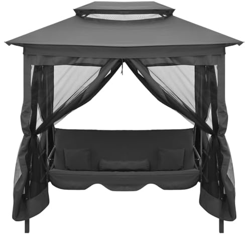 Gecheer Panchina a dondolo, con baldacchino antracite in acciaio 220x160x240 cm, per giardino