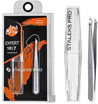 STALEKS PRO Pinza para cejas 2 en 1. Para dar forma y eliminar vellos dificiles o encarnados, acero inoxidable. Expert 10/7