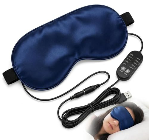 Heated Eye Mask for Dry Eyes Syndrome Silk Electric USB Warm Eye Compress | Rechargeable Cordless Sleep Mask with 5-Level Temperature & Timer Control for Relieve Blepharitis Treatment for Men Women