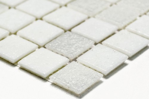 Mosaik Mosaikfliese Quadrat mix weiß Glasmosaik mit Effekt Spots Fliesenspiegel, Mosaikstein Format: 20x20x4 mm, Mattengröße: 327x305 mm, 1 Matte