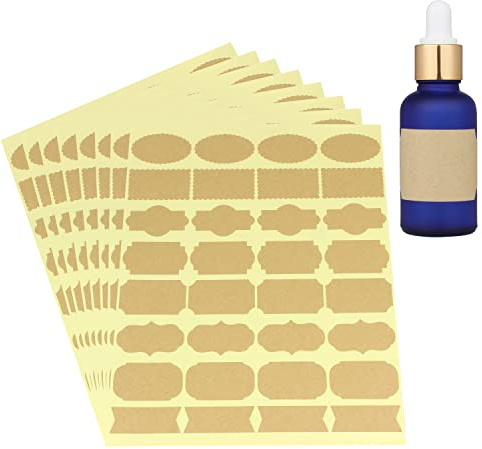 Wisdompro Assorted Shape Kraft Label Stickers, 256 Pcs Self Adhesive Gift Tag Stickers, Blank Sticky Labels for Essential Oil Bottles, Spice/Jam Jars, Food Containers - Small