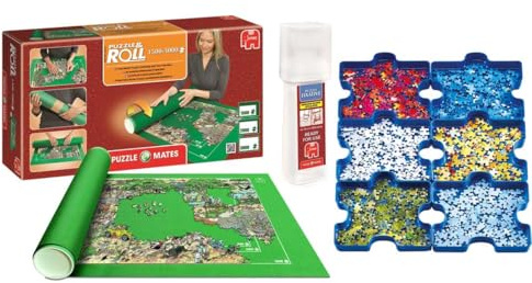 Outletdelocio. Pack Puzzle Roll 3000 XXL. Tapete Universal para Transportar/Guardar Puzzles hasta 3000 Piezas + Pegamento Puzzles + bandejas portapiezas