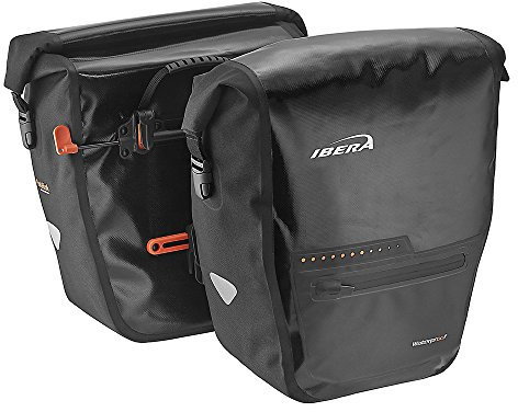 Ibera Bike Bag Panniers 30L (Pair) - Waterproof Clip-On Quick-Release Saddle Bags for Rear Rack with Rain Cover - Fits Most Bicycle Racks (Black)