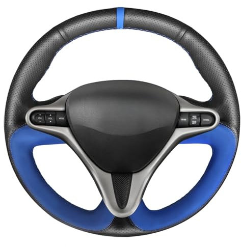 MEWANT Coprivolante per auto in vera pelle nera e camoscio sintetico cucito a mano fai da te per Honda Civic 8 2006-2011