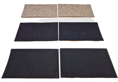 Filzplatten selbstklebend eckig 6 Stück, 20 x 12 cm in schwarz und grau, weich, mehrere Dicken, Material: Wolle/Viskose, als Klapperschutz oder Kratzschutz für Bastler an Autos und Motorrädern