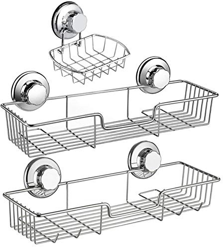 IPEGTOP 3 - in - 1 Saugnapf - Duschablage mit Seifenschalenhalter. Ideal für Shampoo - und Duschgel - Flaschen, geeignet für Badezimmer - Aufbewahrung. Rostfreier Edelstahl.