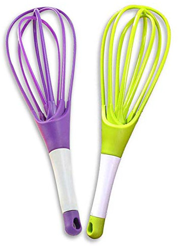 BETOY Frusta Silicone, 2 Pezzi Frusta Cucina Silicone 2 in 1 Frusta Plastica Professionale Generale Manuale Frullino per Le Uova di Plastica per Cucine, Ristoranti, Panifici, Feste,Verde, Viola