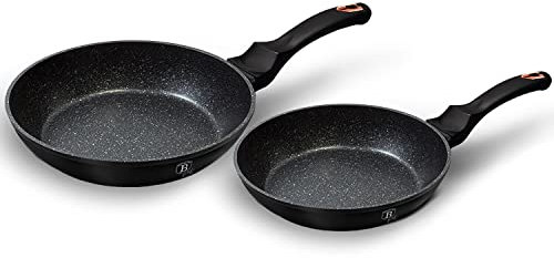 Berlinger Haus Black Rose Juego 2 Sartenes Inducción 22-26cm Aluminio Forjado Antiadherente Ecológico Mármol sin PFOA, Diseño Elegante, para Todas Las Cocinas, Vitrocerámica Gas Negro Mate (BH-1644NF)