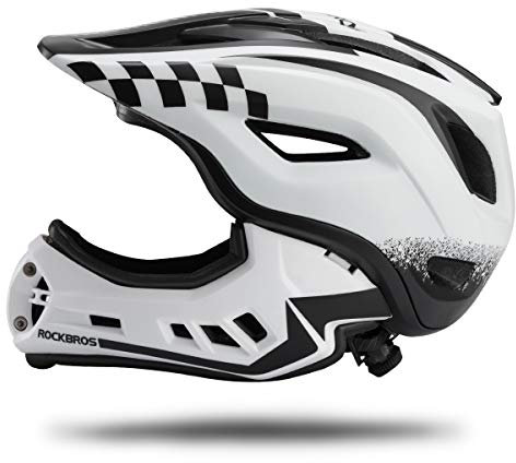 ROCKBROS Kinderhelm Integriert Fahrradhelm Kinder Jugend Fullface Helm mit Abnehmbarem Kinnschutz BMX MTB Downhill Helm, Weiß S 48-52cm
