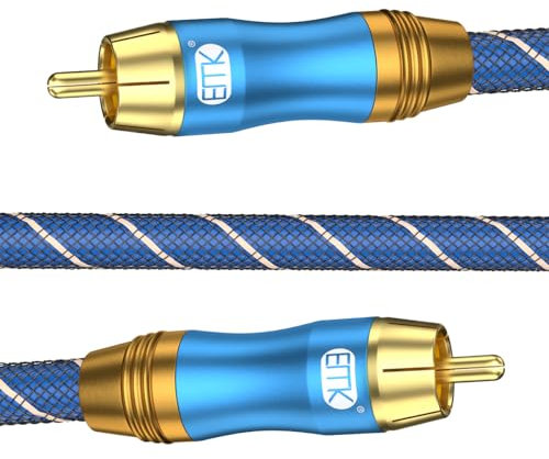 EMK Cinch Kabel Subwooferkabel Koaxial Audiokabel Stecker auf Stecker RCA Cinch Kabel 24K vergoldet Split-Tip Geflochtenes Nylon Coaxial Kabel für TV, Lautsprecher, Verstärker (1 m)