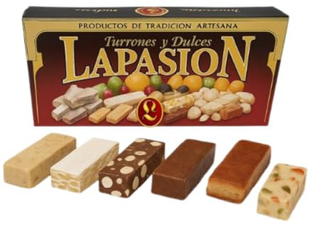 LAPASION - Turrones surtidos 1kg | Turrón Blando | Turrón Duro | Turrón de Chocolate con Almendras | Turrón de Chocolate Crujiente | Turrón Yema Tostada | Turrón Mazapán Fruta.