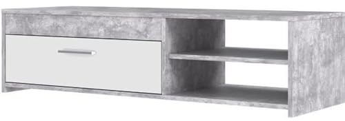 Forte LOWBOARDS TV-Schrank 120, Lowboard mit 1 Tür, TV-Rack, Holzwerkstoff, Betonoptik Hellgrau/Weiß, 120 cm breit x 31,8 cm hoch x 42,1 cm tief