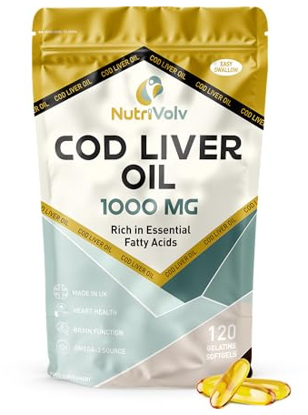 Cod Liver Oil High Strength 1000mg Heart, Brain and Joint Healthcare Supplements, Natural Rich Source of Omega 3 Fatty Acids | 120 Capsules