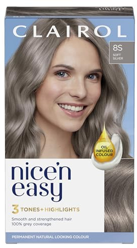 Clairol Nice'n Easy Crème, Natural Looking Oil Infused Permanent Hair Dye, 8S Soft Silver