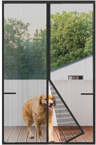 Risareyi Magnet Fliegengitter Tür 80x210cm, Fliegengitter Balkontür Ohne Bohren Insektenschutz Balkontür Schließen Automatisch Reißfest Moskitonetz Tür Fliegenvorhang Terrassentür, Schwarz