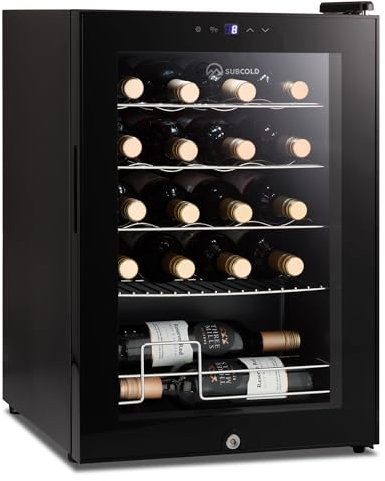 Subcold Viva20 LED – Table-Top Wine Fridge Black | 3-18°C | 20 Bottle Capacity | 57L Counter-Top Cooler | LED + Lock & Key | Glass Door Drinks Cellar | Single-Zone (Renewed)