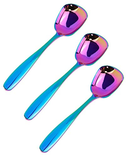 HEVSTIL Set di 3 cucchiai da portata grandi cucchiai da zuppa in acciaio inossidabile con finitura a specchio arcobaleno magico cucchiaio da yogurt per zuppe, riso, tè, latte, caffè, dessert