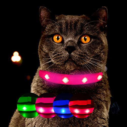 Ljushalsband för katter [originalet] lysande LED-katthalsband för promenader även i mörkret – mycket lång batteritid – säker tack vare stark ljusstyrka – katthalsband (L, rosa)