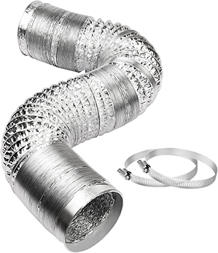 Yiju 10,2 cm (4 Zoll), 4,8 m Trockner-Lüftungsschlauch, 100 mm, flexibler Aluminium-Luftk für Wäschetrockner, Abluftventilator, Wachstumsraum, mit 2 Schlauchschellen