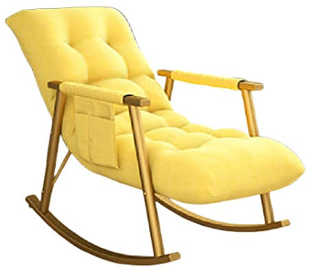 QBREZA Stoffschaukelstuhl Moderner Schaukelstuhl Wohnzimmer Schaukelstuhl mit Holzarmlehne gepolstert Einzelsofa Stuhl (Farbe: Gelb, Größe: 50 x 95 x 82 cm)