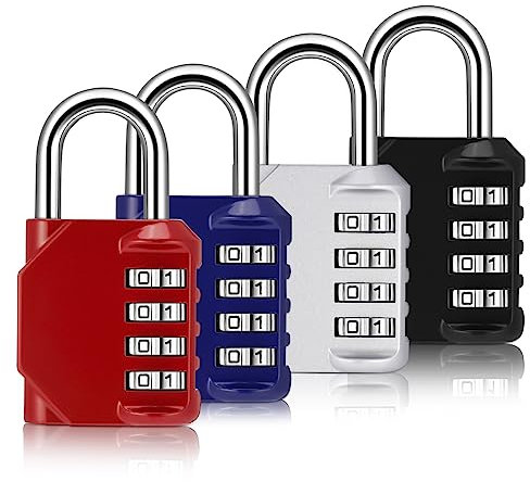 4 Stück Zahlenschloss Vorhängeschloss, Wetterfestes Zinklegierung Vorhängeschloss mit Zahlencode, 4-Stellig Spindschloss, Rostfest Schloss mit Zahlencode für Fitnessraum Spind Garten Schuppen (B)