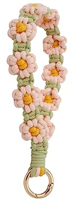 AOKSUNOVA Schlüsselanhänger Makramee Schlüsselband Geflochten Blume Rosa | Makramee Schlüsselanhänger als Geflochtenes Schlüsselband mit Blume, Stilvoller Anhänger für Damen und Frauen als Geschenk