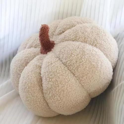 BohrenCL Kürbis Kissen, Kürbis Deko, 3D Plüsch Kürbis Wurfkissen, Halloween Kürbis Kissen Plüschtier, Home Decoration, Sofa Dekoration, 20cm, Milchweiß