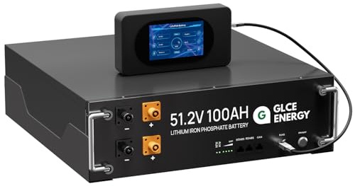 GLCE ENERGY Batería de litio LiFePO4 de 48 V 100 Ah, gran pantalla LCD, con interfaz de comunicación CAN y RS485, 100 A Smart BMS, batería de 5120 Wh para autocaravana, solar, almacenamiento de