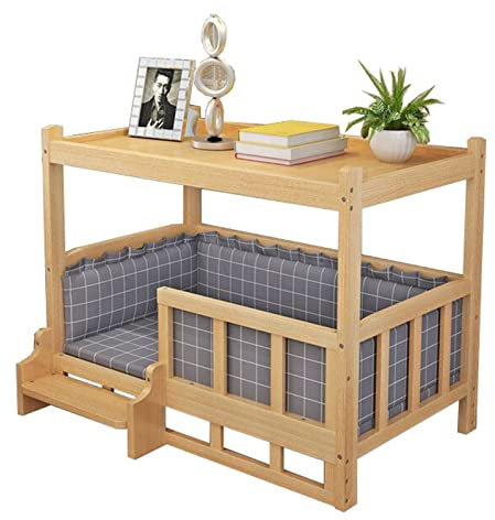 Hundebett Sofa/Nachttische aus Holz, Kleine, Mittlere, Große Hunde ＆ Haustierbett mit Zaun ＆ Bettwäsche, für Zuhause, Outdoor, für Haustiere Bis 40 Kg / 88 Lbs (Color : Style2, Size : M-75x50x65cm/3