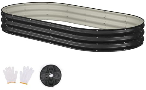Patiobay Raised Garden Bed, 8x4x1ft Galvanized Outdoor Planter Beds with Safety Edging and Gloves, Oval Metal Planter Box for Gardening Vegetables Flowers Herb