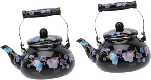 Stovetop Whistling Kettle，2 Pcs Enamel Pot Kettle Water Boiler Electric Chinese Teapot Stainless Steel Teapot Gas Top Kettle Stovetop Coffee Pot Cold Water Kettles Water Pot Home Water Pot Hotel Tea K