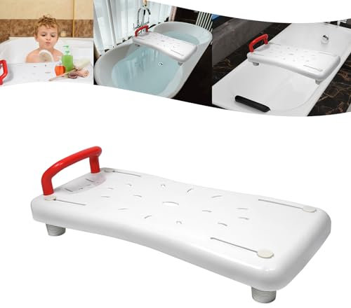 YARDIN Tavoletta da bagno per anziani con manico rosso e ripiano per sapone, sedile regolabile in materiale PP, per vasca da bagno per adulti fino a 150 kg, 70 x 31 cm