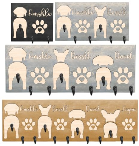 Personalized Dog Leash Holder for Wall Entryway Hallway Key Rack Paw Hooks Hanger Pet Leash Organization Storage Dog Leash Hanger Home Decor Gift for Pet Lover Friends (Dogs Leash Holder - 2)