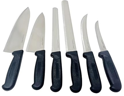 Columbia Cutlery 6 Piece Knife Set for Commercial Kitchens - 10” Chef, 8” Chef, 10” Bread, 12 Slicer, 8” Curved Butcher, 6” Boning