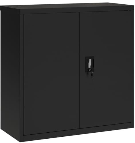 Aktenschrank Büroschrank abschließbar Lagerschrank Materialschrank Stahlschrank Mehrzweckschrank aus Stahl, Allzweckschrank mit 2 Einlegeböden, Schwarz 90x40x90 cm
