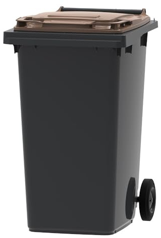 ESE France Conteneur Poubelle à déchets 2 roues - 240L - Robuste et Économique - 100% Recyclé - Gris avec Couvercle Marron - Fabriqué en France