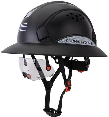 LOHASWORK Hårhattskonstruktion med helbrätte, OSHA-godkänd ventilerad hård hatt med Visir Cascos De Construccion, justerbar, cool ventilationsarbete, säkerhetshjälm för män och kvinnor