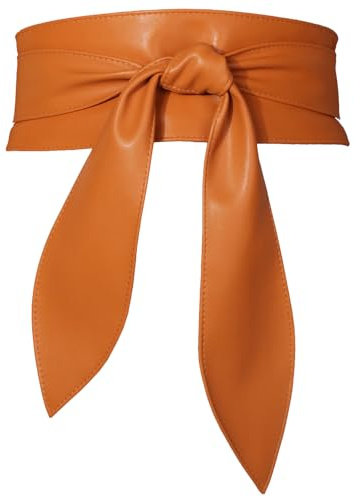 Kawailay Damen Kunstleder Breite TaillengürtelBowknot Bindegürtel Wickelgürtel Obi Gürtel Vintage Dekorativ Hüftgürtel für Kleid Hemden Jacken –Braun Stil 1
