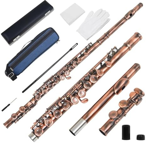 Flauto Flauto traverso professionale a 16 fori chiusi con chiave C con strumento musicale da concerto(Color:Antique Copper)
