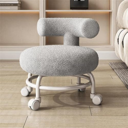 Niedriger Rollhocker Stuhl Mit Rückenlehne, Lammfell Stoff Kleiner Rollhocker Mit Rädern, Kurzer Rollsitz Stuhl, 360° Drehbarer Hocker Für Zuhause(C)