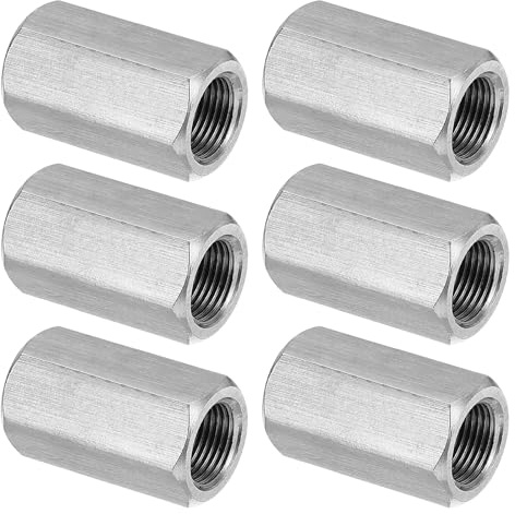PATIKIL 6 Stück M12 x 30 mm Sechskant-Kupplungsmuttern Silberton | Feingewinde Sechskant Hülsenmutter Verbindungsmutter Gewindehülse, 304 Edelstahl